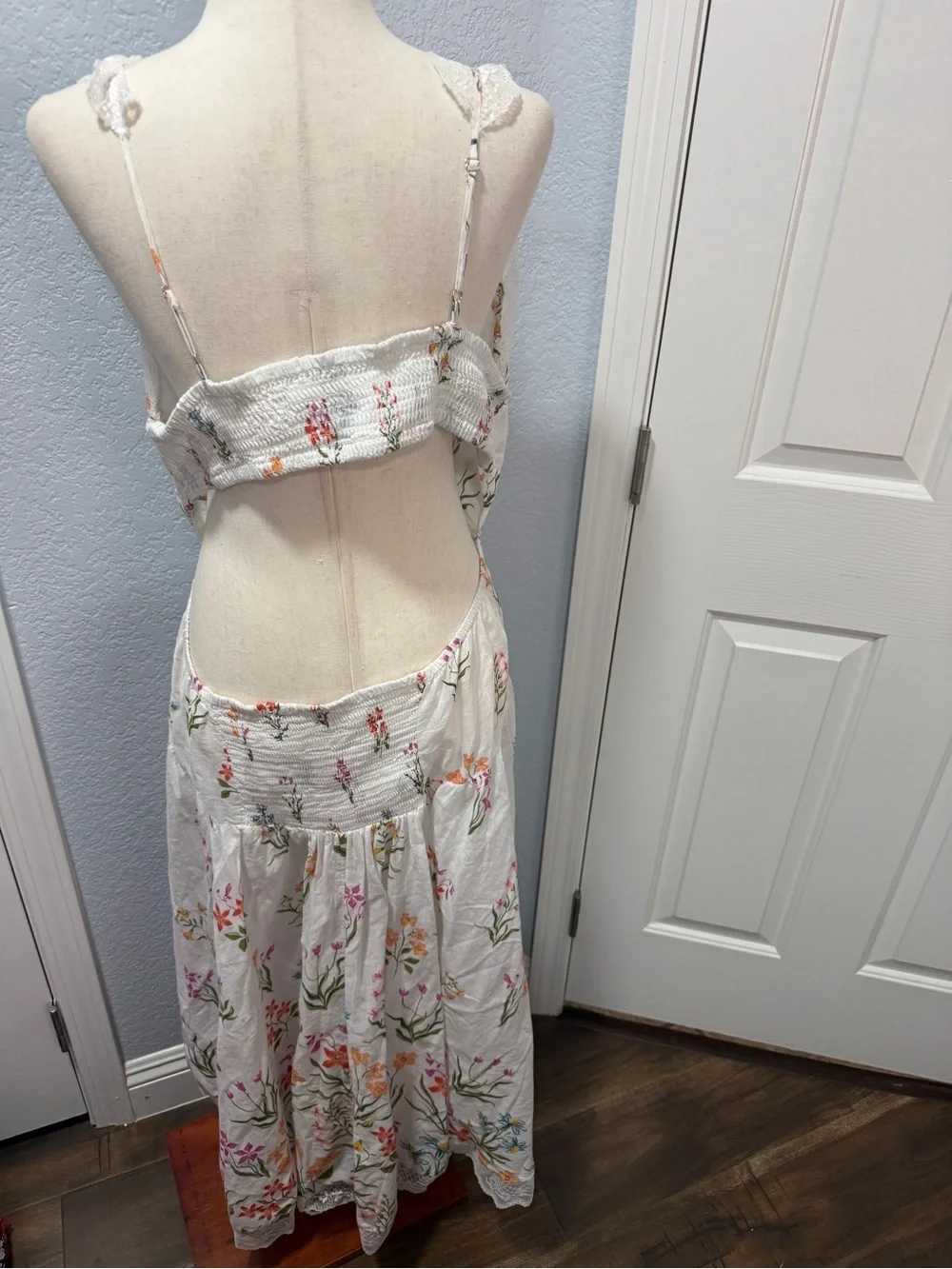 Anthropologie Floral Embroidered Lace Trim Midi Dress Cottagecore Size L Coastal - Picture 4 of 12